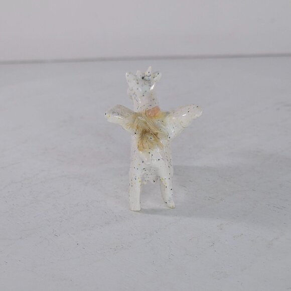 Handcrafted Ceramic Zuni Fetish Goat Sheep Figurine With Feather Stone Speckled - Picture 6 of 8